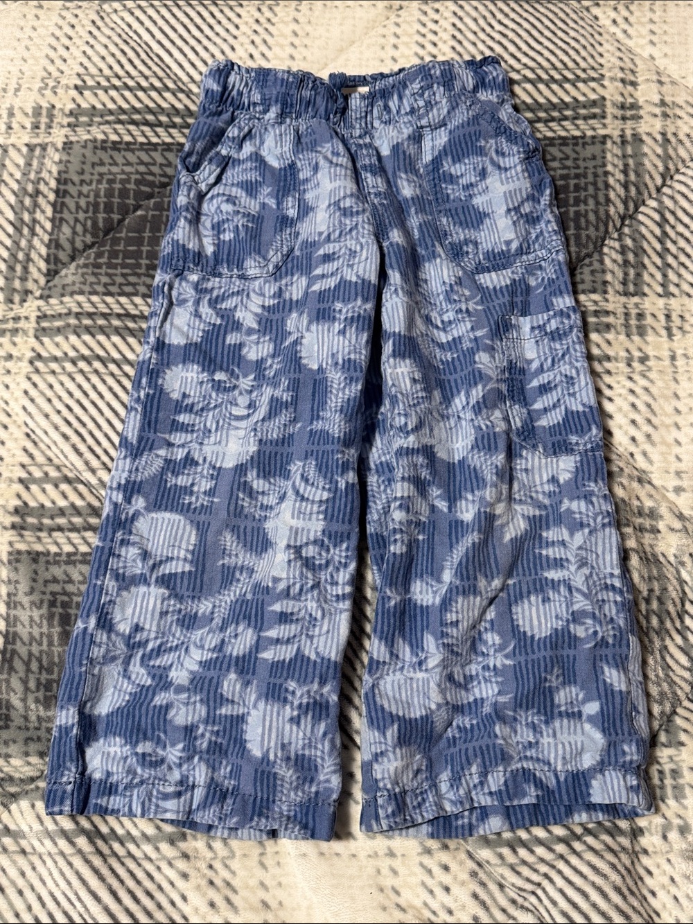 Osh Kosh Girls' Blue Floral Wide-Leg Pull-On Pants